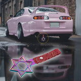 6-STAR JDM Tsurikawa Drift Subway Train Bus Handle – Universal Car Interior Hanging Charm, Neo Chrome Ring & Bosozoku Red Clouds Pattern Retro Nylon Strap X1