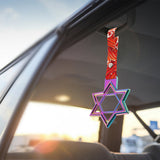 6-STAR JDM Tsurikawa Drift Subway Train Bus Handle – Universal Car Interior Hanging Charm, Neo Chrome Ring & Bosozoku Red Waves Pattern Retro Nylon Strap X1