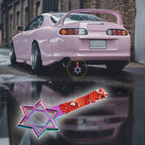 6-STAR JDM Tsurikawa Drift Subway Train Bus Handle – Universal Car Interior Hanging Charm, Neo Chrome Ring & Bosozoku Red Waves Pattern Retro Nylon Strap X1