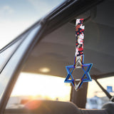 6-STAR JDM Tsurikawa Drift Subway Train Bus Handle – Universal Car Interior Hanging Charm, Burnt Blue Ring & Bosozoku Black Cats Pattern Retro Nylon Strap X1