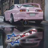 6-STAR JDM Tsurikawa Drift Subway Train Bus Handle – Universal Car Interior Hanging Charm, Burnt Blue Ring & Bosozoku Black Cats Pattern Retro Nylon Strap X1