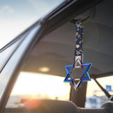 6-STAR JDM Tsurikawa Drift Subway Train Bus Handle – Universal Car Interior Hanging Charm, Burnt Blue Ring & Bosozoku Blue Flowers Pattern Retro Nylon Strap X1