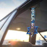 6-STAR JDM Tsurikawa Drift Subway Train Bus Handle – Universal Car Interior Hanging Charm, Burnt Blue Ring & Bosozoku Blue Waves Pattern Retro Nylon Strap X1