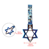 6-STAR JDM Tsurikawa Drift Subway Train Bus Handle – Universal Car Interior Hanging Charm, Burnt Blue Ring & Bosozoku Blue Waves Pattern Retro Nylon Strap X1