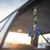 6-STAR JDM Tsurikawa Drift Subway Train Bus Handle – Universal Car Interior Hanging Charm, Burnt Blue Ring & Bosozoku Green Waves Pattern Retro Nylon Strap X1