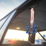 6-STAR JDM Tsurikawa Drift Subway Train Bus Handle – Universal Car Interior Hanging Charm, Burnt Blue Ring & Bosozoku Pink Flowers Pattern Retro Nylon Strap X1