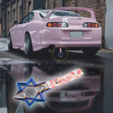 6-STAR JDM Tsurikawa Drift Subway Train Bus Handle – Universal Car Interior Hanging Charm, Burnt Blue Ring & Bosozoku Pink Flowers Pattern Retro Nylon Strap X1