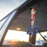 6-STAR JDM Tsurikawa Drift Subway Train Bus Handle – Universal Car Interior Hanging Charm, Burnt Blue Ring & Bosozoku Red Cats Pattern Retro Nylon Strap X1