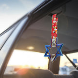 6-STAR JDM Tsurikawa Drift Subway Train Bus Handle – Universal Car Interior Hanging Charm, Burnt Blue Ring & Bosozoku Red Dogs Pattern Retro Nylon Strap X1