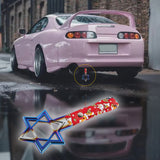 6-STAR JDM Tsurikawa Drift Subway Train Bus Handle – Universal Car Interior Hanging Charm, Burnt Blue Ring & Bosozoku Red Dogs Pattern Retro Nylon Strap X1