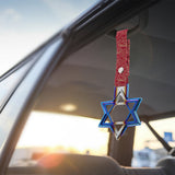 6-STAR JDM Tsurikawa Drift Subway Train Bus Handle – Universal Car Interior Hanging Charm, Burnt Blue Ring & Bosozoku Red Clouds Pattern Retro Nylon Strap X1