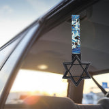 6-STAR JDM Tsurikawa Drift Subway Train Bus Handle – Universal Car Interior Hanging Charm, Carbon Fiber Style Ring & Bosozoku Blue Waves Pattern Retro Nylon Strap X1