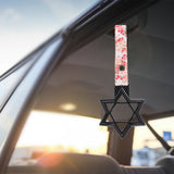 6-STAR JDM Tsurikawa Drift Subway Train Bus Handle – Universal Car Interior Hanging Charm, Carbon Fiber Style Ring & Bosozoku Pink Flowers Pattern Retro Nylon Strap X1