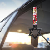 6-STAR JDM Tsurikawa Drift Subway Train Bus Handle – Universal Car Interior Hanging Charm, Carbon Fiber Style Ring & Bosozoku Red Cats Pattern Retro Nylon Strap X1