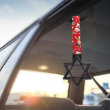6-STAR JDM Tsurikawa Drift Subway Train Bus Handle – Universal Car Interior Hanging Charm, Carbon Fiber Style Ring & Bosozoku Red Dogs Pattern Retro Nylon Strap X1