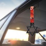6-STAR JDM Tsurikawa Drift Subway Train Bus Handle – Universal Car Interior Hanging Charm, Carbon Fiber Style Ring & Bosozoku Red Waves Pattern Retro Nylon Strap X1