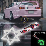 6-Star Glow-in-the-Dark JDM Tsurikawa Drift Subway Train Bus Handle – Universal Car Interior Hanging Charm, White Ring & Bosozoku Black Cats Pattern Retro Nylon Strap X1