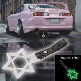 6-Star Glow-in-the-Dark JDM Tsurikawa Drift Subway Train Bus Handle – Universal Car Interior Hanging Charm, White Ring & Bosozoku Black Clouds Pattern Retro Nylon Strap X1