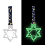 6-Star Glow-in-the-Dark JDM Tsurikawa Drift Subway Train Bus Handle – Universal Car Interior Hanging Charm, White Ring & Bosozoku Blue Flowers Pattern Retro Nylon Strap X1