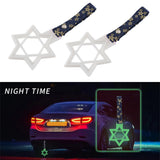 6-Star Glow-in-the-Dark JDM Tsurikawa Drift Subway Train Bus Handle – Universal Car Interior Hanging Charm, White Ring & Bosozoku Blue Flowers Pattern Retro Nylon Strap X1