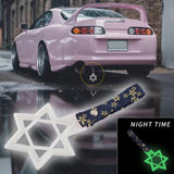 6-Star Glow-in-the-Dark JDM Tsurikawa Drift Subway Train Bus Handle – Universal Car Interior Hanging Charm, White Ring & Bosozoku Blue Flowers Pattern Retro Nylon Strap X1