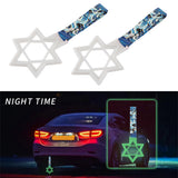 6-Star Glow-in-the-Dark JDM Tsurikawa Drift Subway Train Bus Handle – Universal Car Interior Hanging Charm, White Ring & Bosozoku Blue Waves Pattern Retro Nylon Strap X1