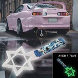 6-Star Glow-in-the-Dark JDM Tsurikawa Drift Subway Train Bus Handle – Universal Car Interior Hanging Charm, White Ring & Bosozoku Blue Waves Pattern Retro Nylon Strap X1