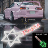 6-Star Glow-in-the-Dark JDM Tsurikawa Drift Subway Train Bus Handle – Universal Car Interior Hanging Charm, White Ring & Bosozoku Pink Flowers Pattern Retro Nylon Strap X1