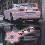 6-STAR JDM Tsurikawa Drift Subway Train Bus Handle – Universal Car Interior Hanging Charm, Pink Ring & Bosozoku Black Cats Pattern Retro Nylon Strap X1