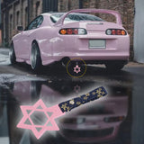 6-STAR JDM Tsurikawa Drift Subway Train Bus Handle – Universal Car Interior Hanging Charm, Pink Ring & Bosozoku Blue Flowers Pattern Retro Nylon Strap X1