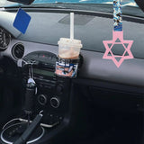 6-STAR JDM Tsurikawa Drift Subway Train Bus Handle – Universal Car Interior Hanging Charm, Pink Ring & Bosozoku Blue Waves Pattern Retro Nylon Strap X1