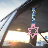 6-STAR JDM Tsurikawa Drift Subway Train Bus Handle – Universal Car Interior Hanging Charm, Pink Ring & Bosozoku Blue Waves Pattern Retro Nylon Strap X1