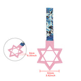 6-STAR JDM Tsurikawa Drift Subway Train Bus Handle – Universal Car Interior Hanging Charm, Pink Ring & Bosozoku Blue Waves Pattern Retro Nylon Strap X1