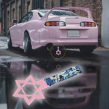 6-STAR JDM Tsurikawa Drift Subway Train Bus Handle – Universal Car Interior Hanging Charm, Pink Ring & Bosozoku Blue Waves Pattern Retro Nylon Strap X1