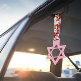6-STAR JDM Tsurikawa Drift Subway Train Bus Handle – Universal Car Interior Hanging Charm, Pink Ring & Bosozoku Red Cats Pattern Retro Nylon Strap X1