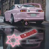 6-STAR JDM Tsurikawa Drift Subway Train Bus Handle – Universal Car Interior Hanging Charm, Pink Ring & Bosozoku Red Clouds Pattern Retro Nylon Strap X1