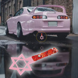 6-STAR JDM Tsurikawa Drift Subway Train Bus Handle – Universal Car Interior Hanging Charm, Pink Ring & Bosozoku Red Waves Pattern Retro Nylon Strap X1