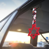6-STAR JDM Tsurikawa Drift Subway Train Bus Handle – Universal Car Interior Hanging Charm, Red Ring & Bosozoku Black Cats Pattern Retro Nylon Strap X1