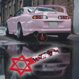 6-STAR JDM Tsurikawa Drift Subway Train Bus Handle – Universal Car Interior Hanging Charm, Red Ring & Bosozoku Black Cats Pattern Retro Nylon Strap X1
