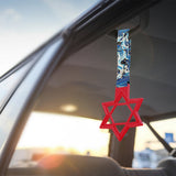 6-STAR JDM Tsurikawa Drift Subway Train Bus Handle – Universal Car Interior Hanging Charm, Red Ring & Bosozoku Blue Waves Pattern Retro Nylon Strap X1