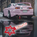 6-STAR JDM Tsurikawa Drift Subway Train Bus Handle – Universal Car Interior Hanging Charm, Red Ring & Bosozoku Pink Flowers Pattern Retro Nylon Strap X1