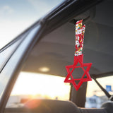 6-STAR JDM Tsurikawa Drift Subway Train Bus Handle – Universal Car Interior Hanging Charm, Red Ring & Bosozoku Red Cats Pattern Retro Nylon Strap X1