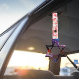 6-STAR JDM Tsurikawa Drift Subway Train Bus Handle – Universal Car Interior Hanging Charm, Galaxy Ring & Bosozoku Pink Flowers Pattern Retro Nylon Strap X1