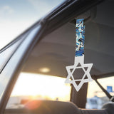 6-STAR JDM Tsurikawa Drift Subway Train Bus Handle – Universal Car Interior Hanging Charm, White Ring & Bosozoku Blue Waves Pattern Retro Nylon Strap X1