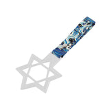 6-STAR JDM Tsurikawa Drift Subway Train Bus Handle – Universal Car Interior Hanging Charm, White Ring & Bosozoku Blue Waves Pattern Retro Nylon Strap X1