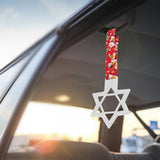 6-STAR JDM Tsurikawa Drift Subway Train Bus Handle – Universal Car Interior Hanging Charm, White Ring & Bosozoku Red Dogs Pattern Retro Nylon Strap X1