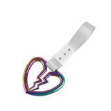 Broken Heart JDM Tsurikawa Drift Subway Train Bus Handle Strap – Universal Car Interior Hanging Charm, Silver Nylon X2