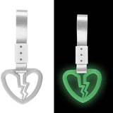 Broken Heart JDM Tsurikawa Drift Subway Train Bus Handle Strap – Universal Car Interior Hanging Charm, Silver Nylon X2