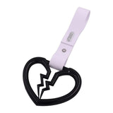 Broken Heart JDM Tsurikawa Drift Subway Train Bus Handle Strap – Universal Car Interior Hanging Charm, White PVC X2
