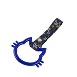 Cat-Shapped Kitty JDM Tsurikawa Drift Subway Train Bus Handle Strap – Universal Car Interior Hanging Charm, Bosozoku Blue Flowers Pattern Retro Nylon Strap X1